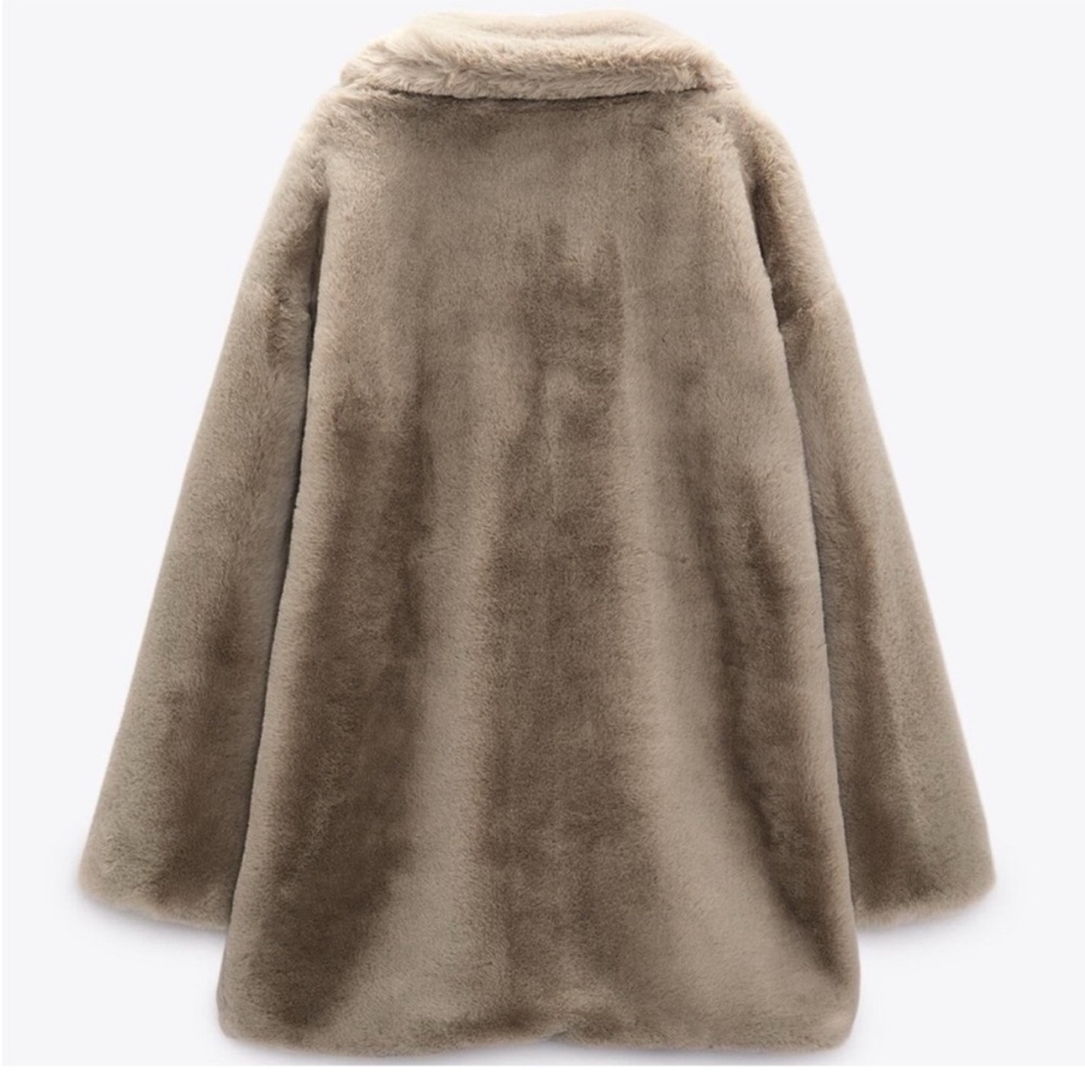 Zara NWT light gray collared button front faux fu… - image 7